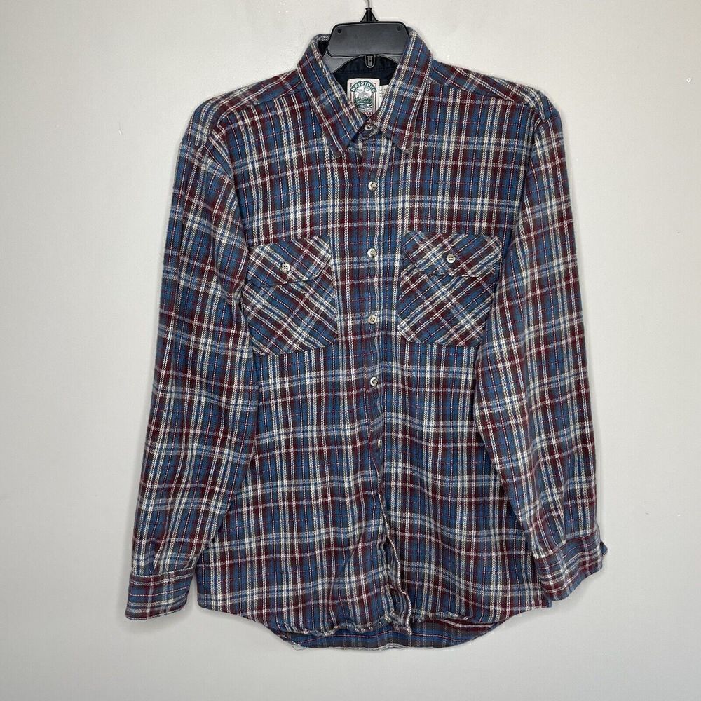 KEYSTONE CASUALS Men Plaid Heavyweight Flannel Button-Up Shirt Sz L Blue Shacket